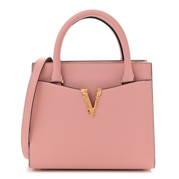 VERSACE Grained Calfskin Virtus Top Handle Tote Pink