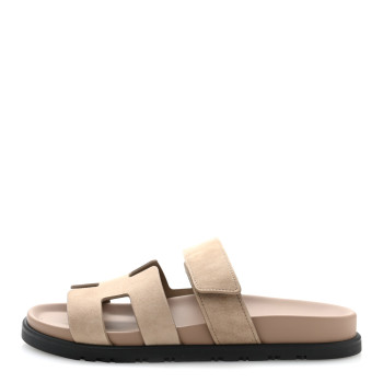 HERMES Suede Goatskin Womens Chypre Sandals 37.5 Beige Sable