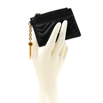 GUCCI Calfskin Matelasse Chevron GG Marmont Key Case Card Holder Black