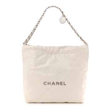 CHANEL Shiny Calfskin Quilted Small Chanel 22 White