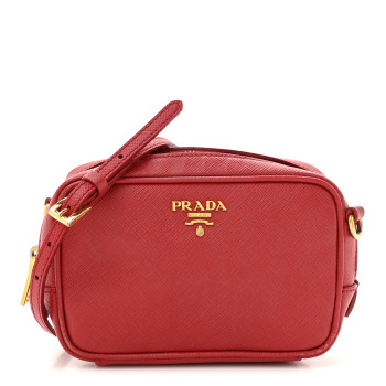 PRADA Saffiano Mini Camera Crossbody Bag Fuoco