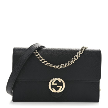 GUCCI Dollar Calfskin Interlocking G Chain Wallet Black