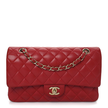 CHANEL Lambskin Quilted Medium Double Flap Red