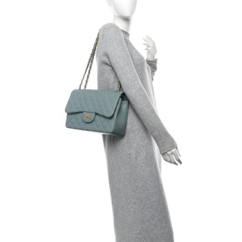 CHANEL Iridescent Caviar Quilted Jumbo Double Flap Light Blue