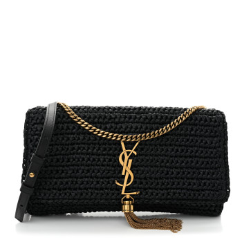 SAINT LAURENT Raffia Monogram Tassel Kate 99 Black
