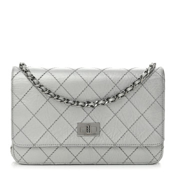 CHANEL Metallic Aged Calfskin Quilted Reissue Wallet On Chain WOC Silver