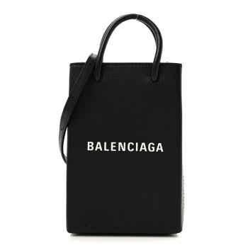 BALENCIAGA Squared Calfskin Logo Shopping Phone Holder Bag Black