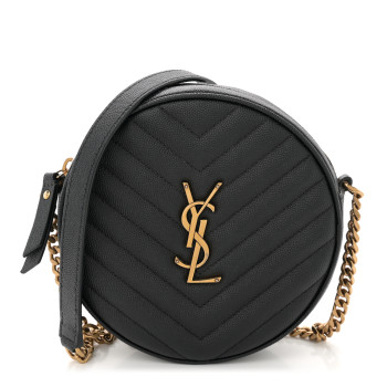 SAINT LAURENT Grain De Poudre Matelasse Chevron Quilted Round Vinyle Camera Bag Black