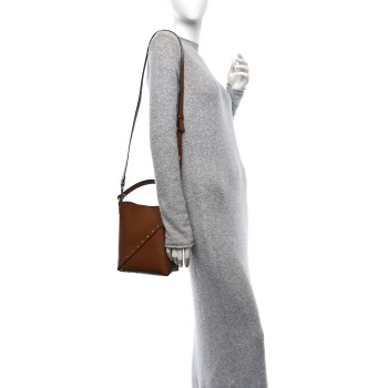 VALENTINO GARAVANI Calfskin Rockstud Wispy Bucket Bag Tobacco