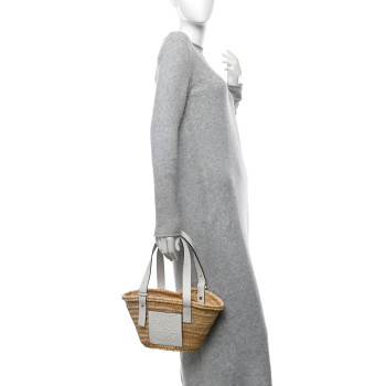 LOEWE Raffia Mini Basket Tote Bag Natural White