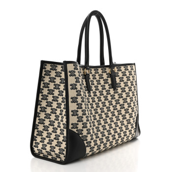CELINE Canvas Calfskin Triomphe Embroidered Horizontal Cabas Black