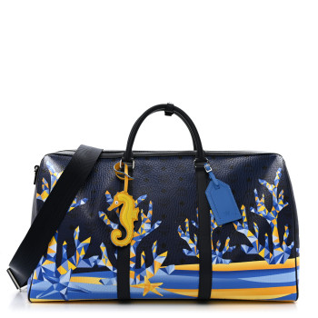 MCM Visetos Cubic Coral X-Large Ottomar Weekender Duffle Bag Navy Blazer