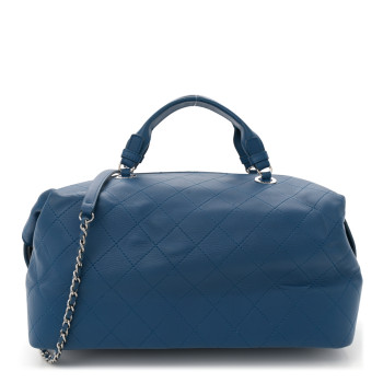 CHANEL Calfskin Stitched Large Bowling Bag Blue