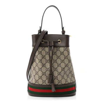 GUCCI GG Supreme Monogram Web Small Ophidia Bucket Bag Brown
