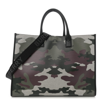 BURBERRY Canvas Denny Camouflage Tote Multicolor