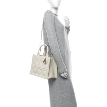 CHRISTIAN DIOR Calfskin Macro Cannage Small Book Tote Latte
