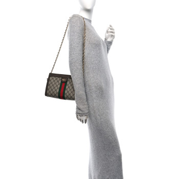 GUCCI GG Supreme Monogram Web Small Ophidia Chain Shoulder Bag Brown