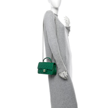 CHANEL Lambskin Quilted Mini Top Handle Rectangular Flap Green