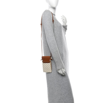 CELINE Triomphe Canvas Lambskin Phone Pouch With Flap White Tan