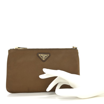 PRADA Tessuto Nylon Saffiano Wristlet Tabacco