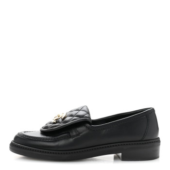 CHANEL Lambskin Quilted CC Turnlock Loafers 36 Black
