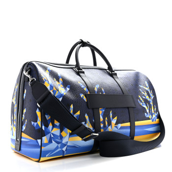 MCM Visetos Cubic Coral X-Large Ottomar Weekender Duffle Bag Navy Blazer
