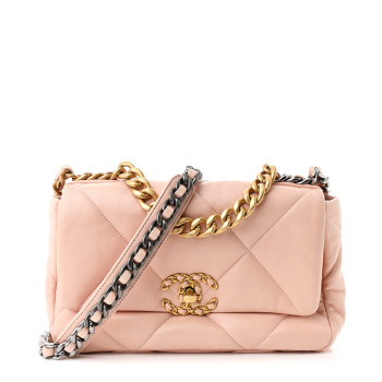 CHANEL Lambskin Quilted Medium Chanel 19 Flap Pink
