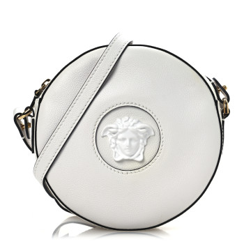 VERSACE Calfskin La Medusa Round Camera Bag White