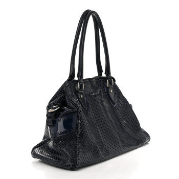FENDI Patent Perforated Calfskin Bag De Jour Perforated Tote Navy