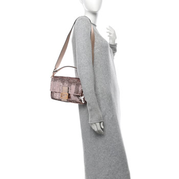 FENDI Sequin Metallic Nappa Pequin Baguette Rame