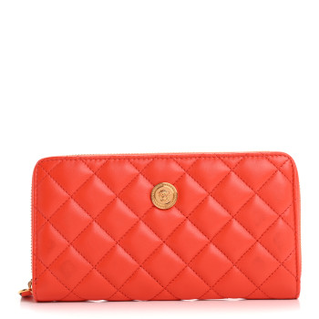 VERSACE Nappa Quilted Medusa Zip Around Wallet Dark Orange