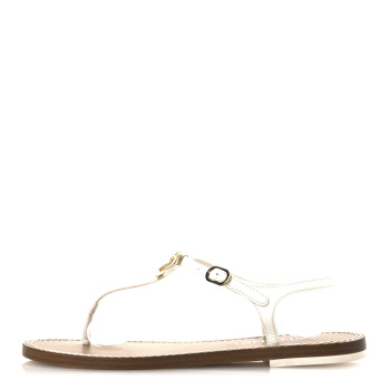 CHANEL Lambskin CC Thong Sandals 37 White Gold