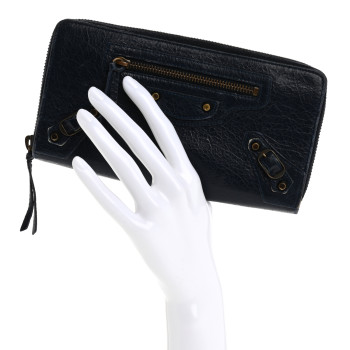 BALENCIAGA Agneau Classic Hardware Continental Zip Around Wallet Bleu Obscur