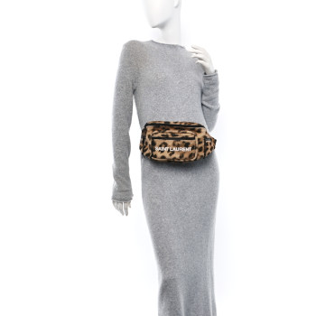 SAINT LAURENT Corduroy Leopard Print Belt Bag Beige Black