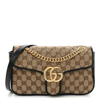 GUCCI Monogram Matelasse Diagonal Small GG Marmont Shoulder Bag Beige Black