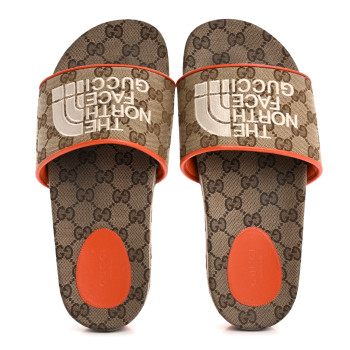 GUCCI x NORTH FACE Canvas GG Monogram Womens Slide Sandals 40 Beige Mystic White Deep Orange