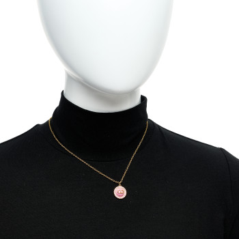 CHRISTIAN DIOR Metal Crystal Glass Petit CD Baroque Pendant Necklace Gold Pink