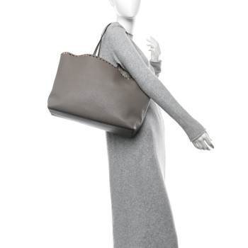 VALENTINO GARAVANI Grained Calfskin Small Rockstud Shoulder Tote Dove Gray