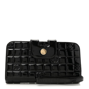 CHANEL Patent Chocolate Bar Wristlet Wallet Black