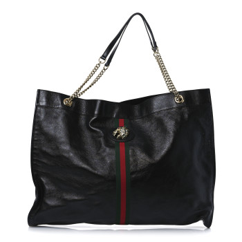 GUCCI Calfskin Maxi Rajah Chain Tote Black
