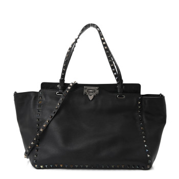 VALENTINO GARAVANI Vitello Medium Rockstud Tote Black