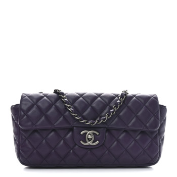 CHANEL Lambskin East West Flap Purple