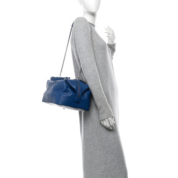 CHANEL Calfskin Stitched Large Bowling Bag Blue