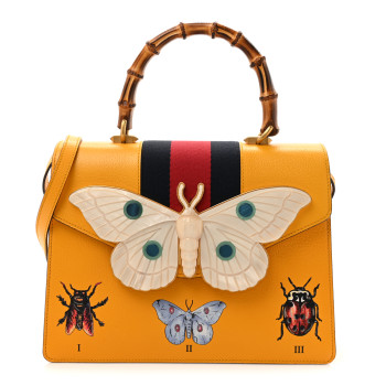 GUCCI Textured Calfskin Bamboo Web Medium Falena Moth Top Handle Bag Crop