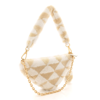 PRADA Shearling Symbole Mini Triangle Bag Ecru White