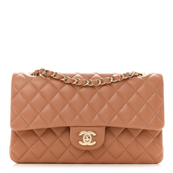 CHANEL Lambskin Quilted Medium Double Flap Brown
