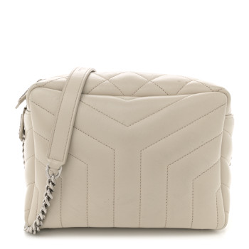 SAINT LAURENT Calfskin Y Quilted Monogram Small Loulou Bowling Bag Ivory