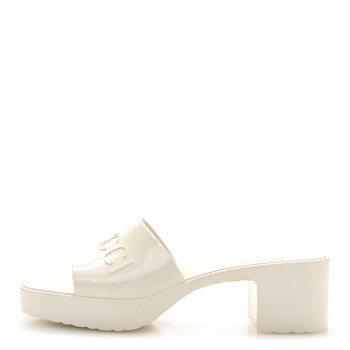 GUCCI Rubber Gucci Logo Womens Platform 20/60mm Slide Sandals 38 Mystic White