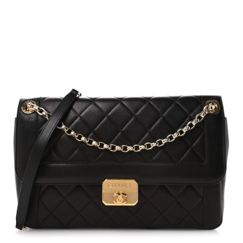 CHANEL Metallic Lambskin Quilted Large Chic With Me Flap Black