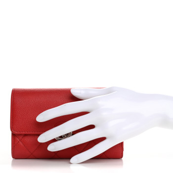 CHANEL Grained Calfskin Quilted CC Box Flap Wallet Red